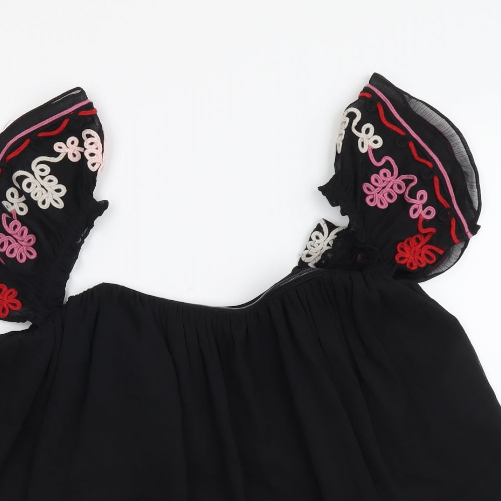 NEXT Womens Black Polyester Basic Blouse Size 12 Square Neck