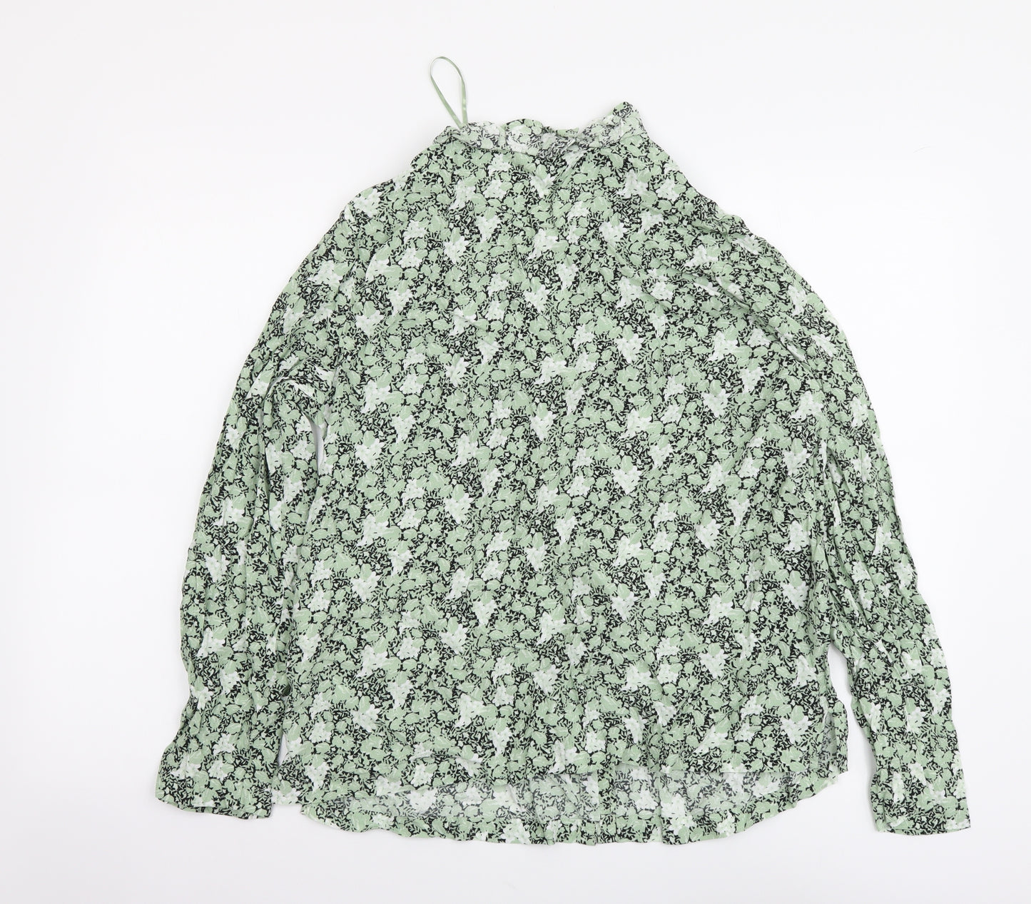 Marks and Spencer Womens Green Floral Viscose Basic Button-Up Size 12 Collared