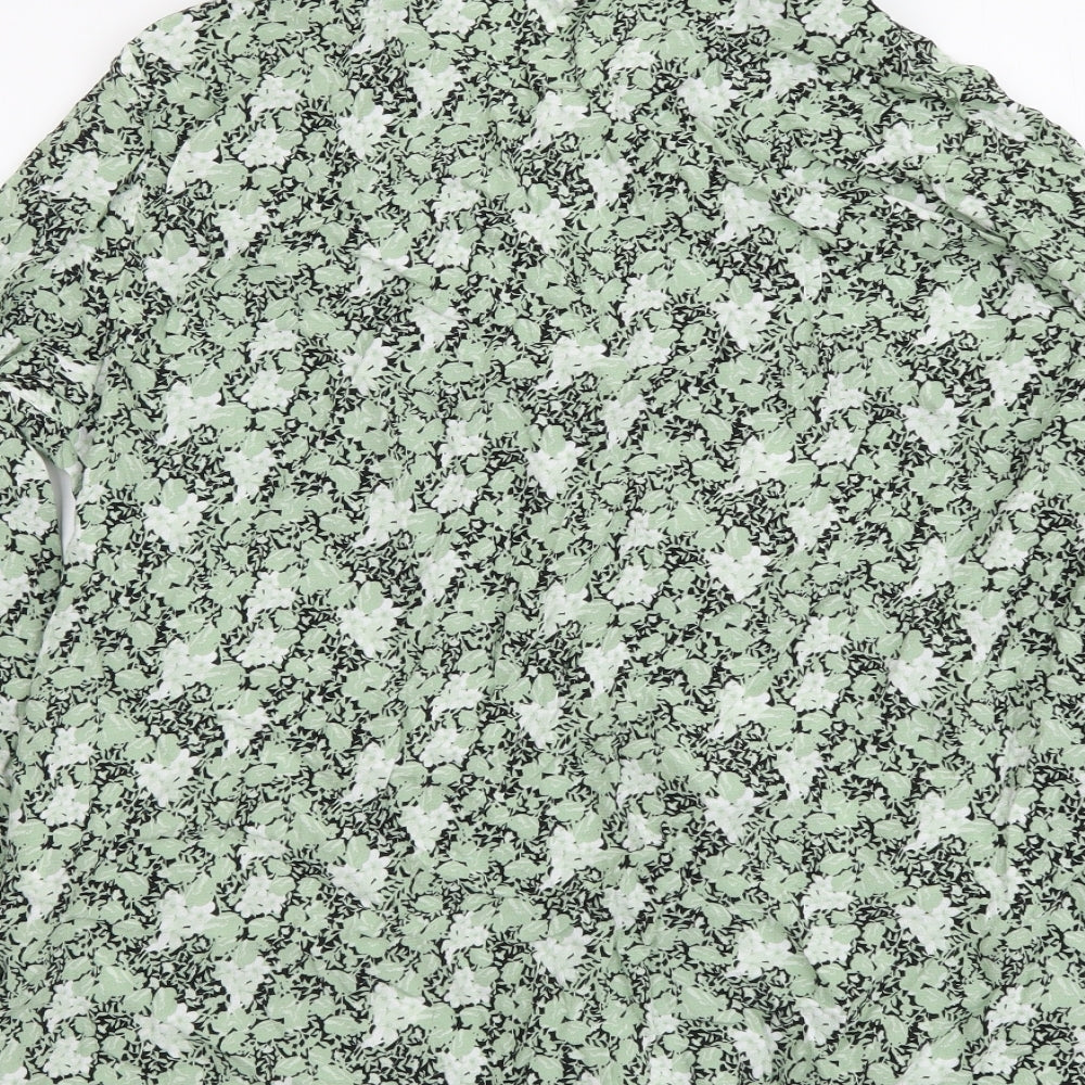 Marks and Spencer Womens Green Floral Viscose Basic Button-Up Size 12 Collared