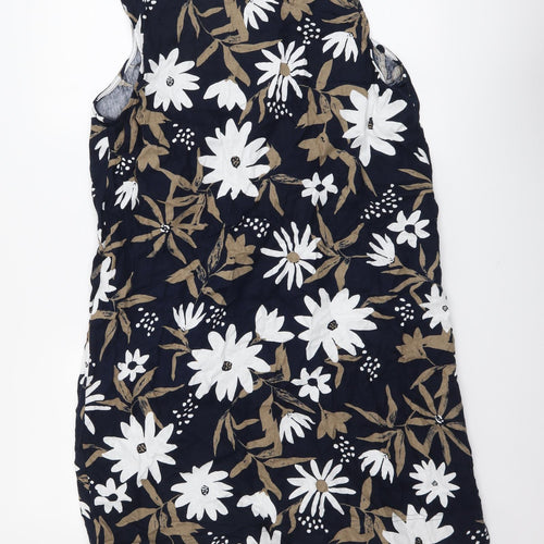 Marks and Spencer Womens Multicoloured Floral Linen A-Line Size 16 V-Neck Pullover