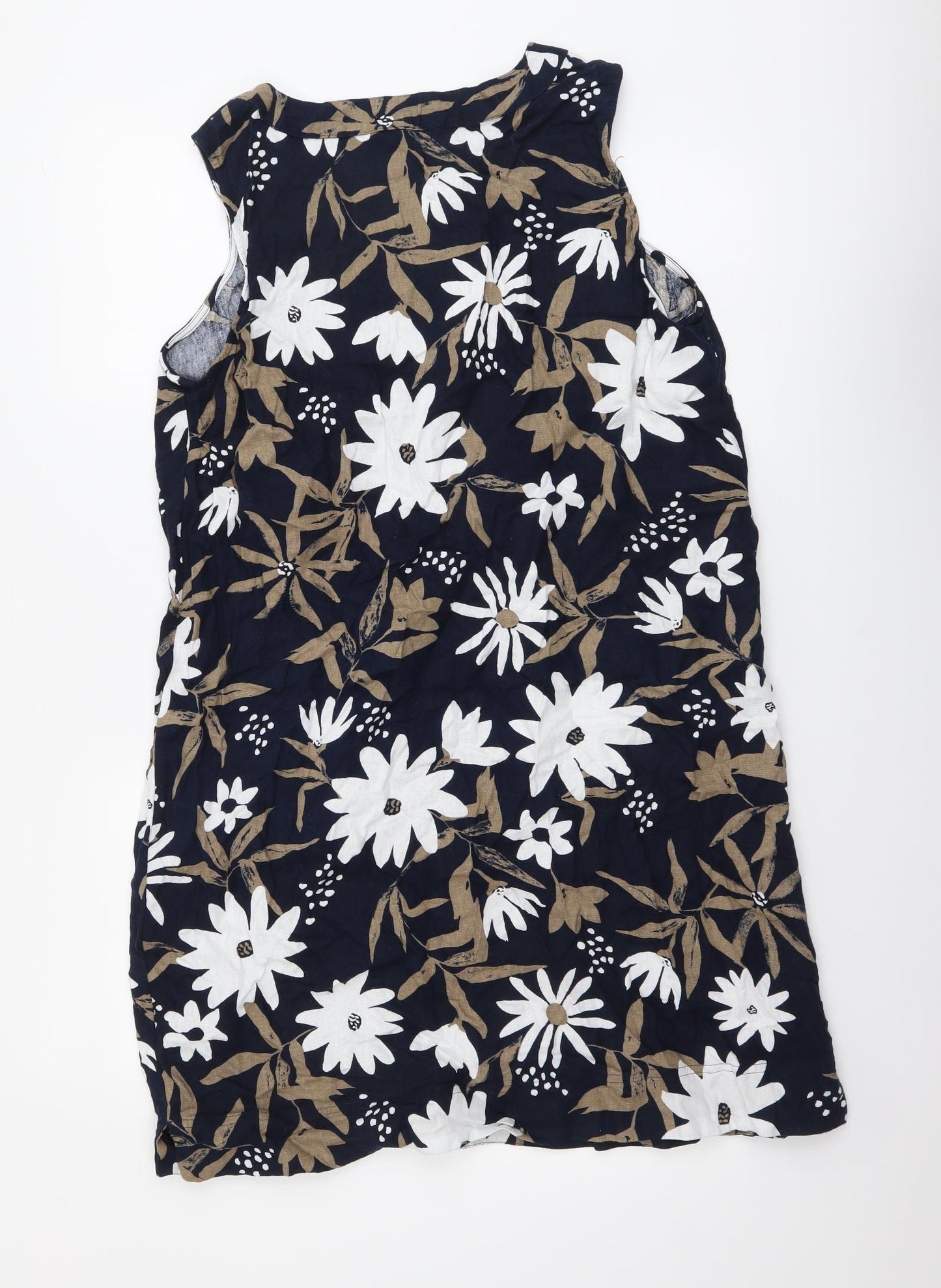 Marks and Spencer Womens Multicoloured Floral Linen A-Line Size 16 V-Neck Pullover