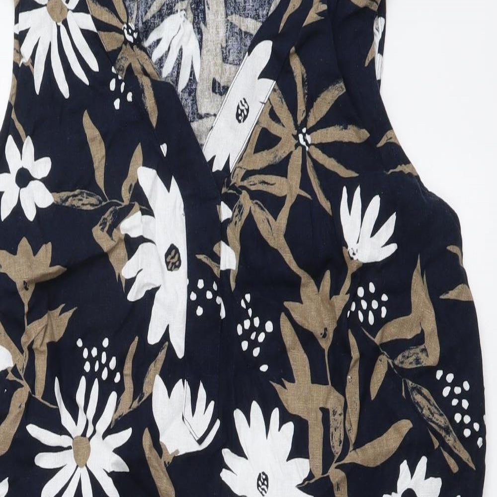 Marks and Spencer Womens Multicoloured Floral Linen A-Line Size 16 V-Neck Pullover