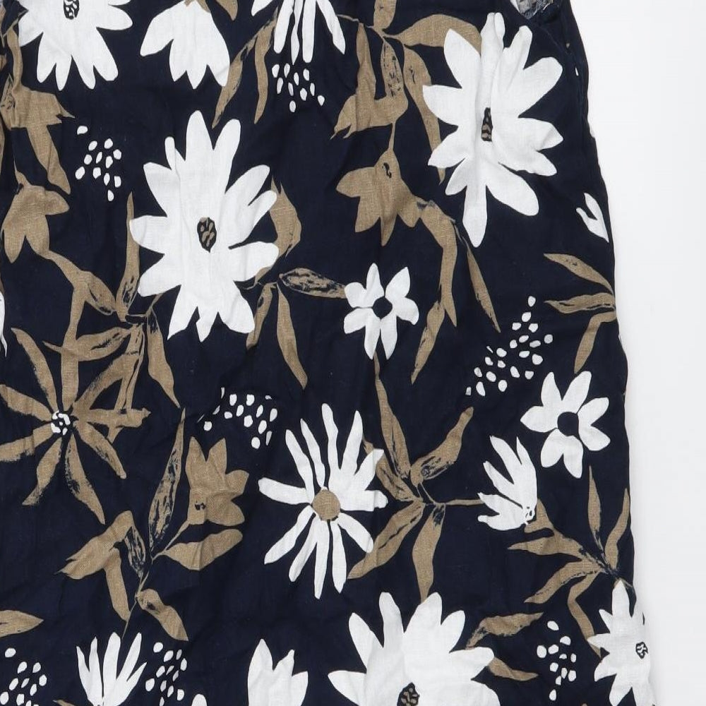 Marks and Spencer Womens Multicoloured Floral Linen A-Line Size 16 V-Neck Pullover
