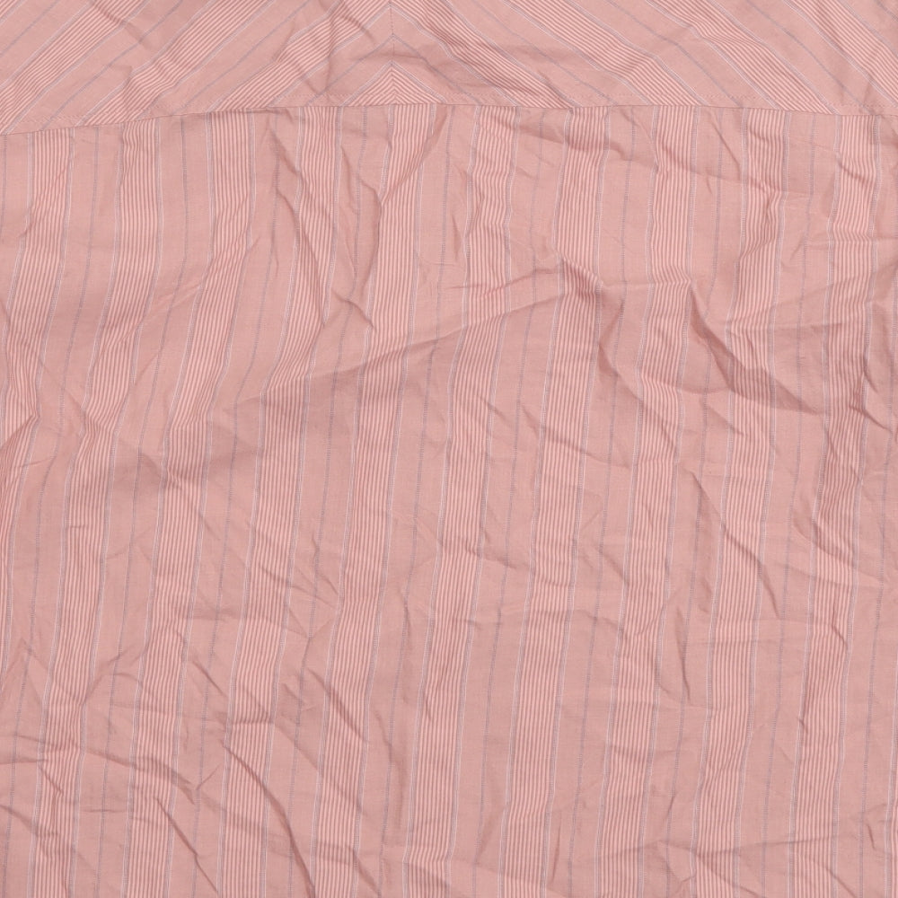Per Una Womens Pink Striped Cotton Basic Blouse Size 16 Mock Neck