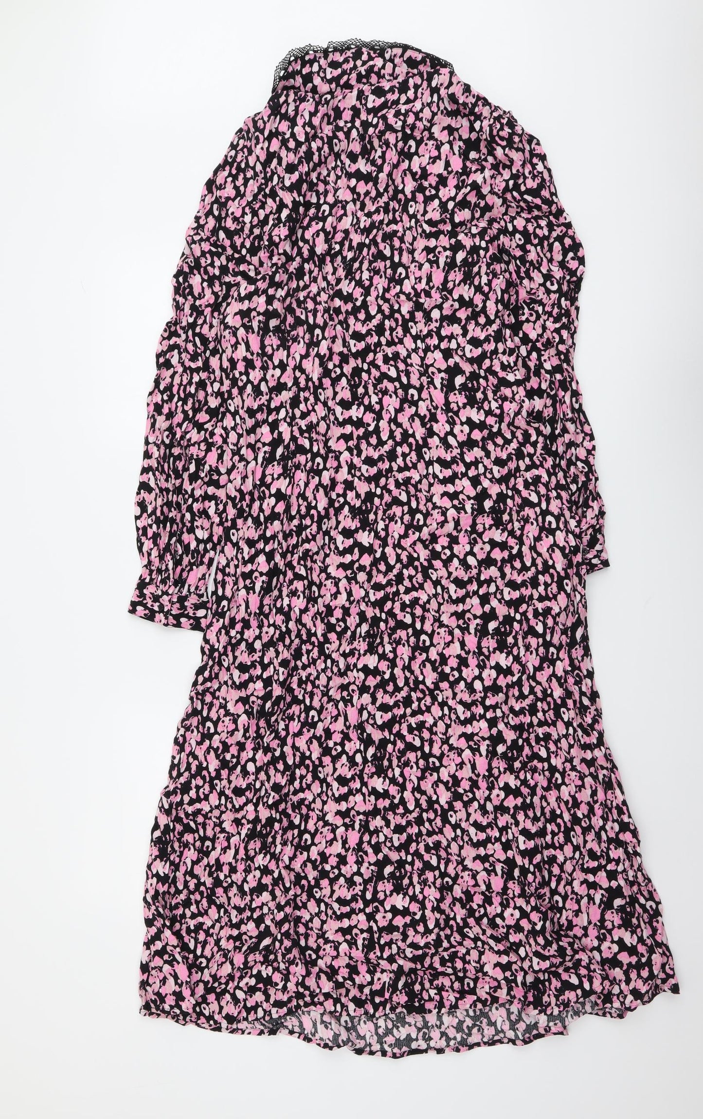 Marks and Spencer Womens Pink Geometric Viscose Maxi Size 12 Collared Zip