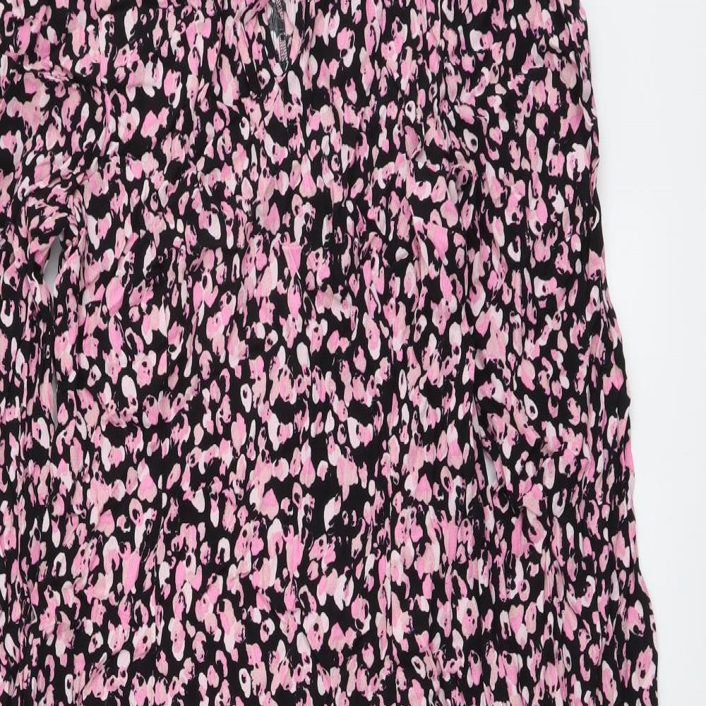 Marks and Spencer Womens Pink Geometric Viscose Maxi Size 12 Collared Zip