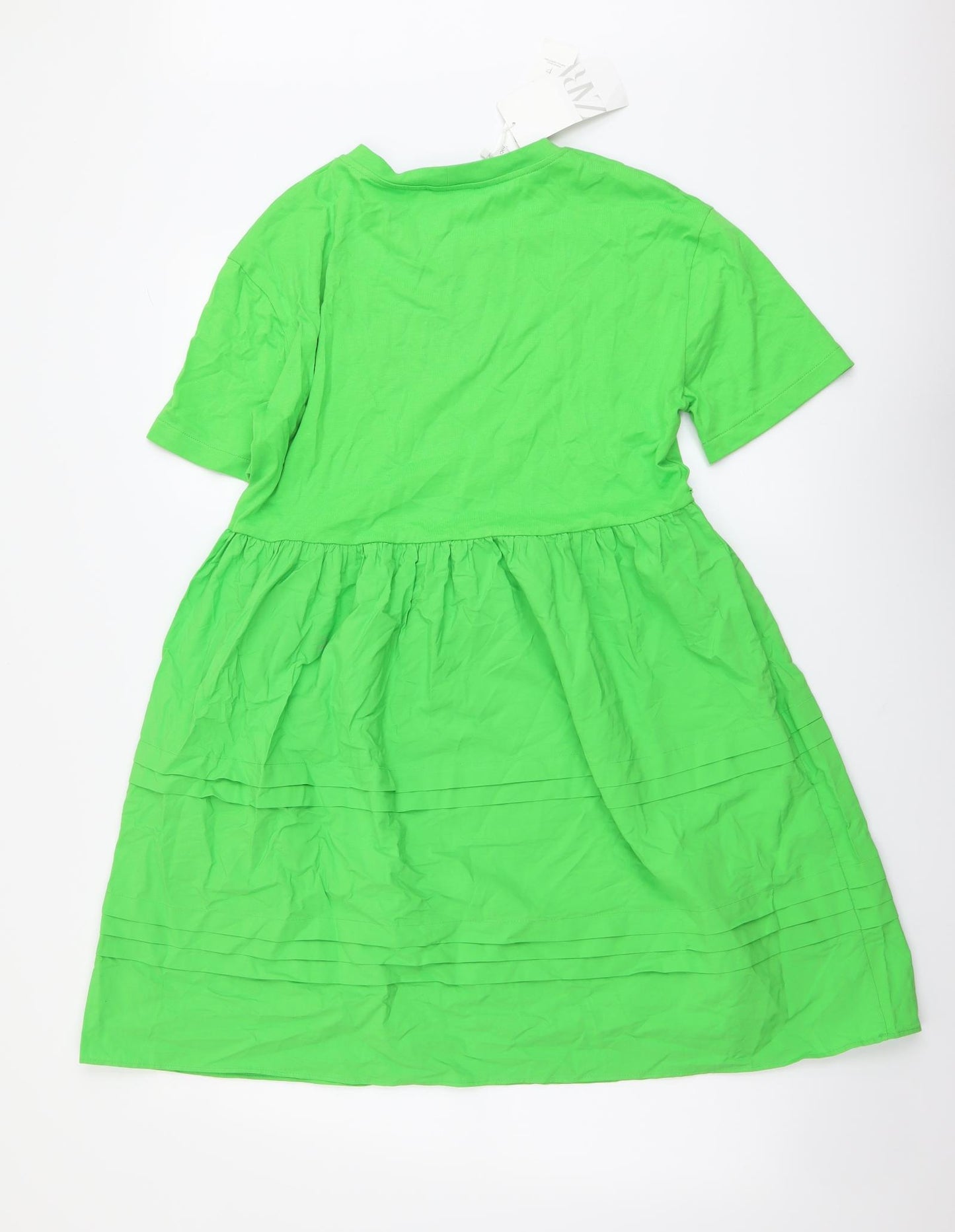 Zara Womens Green Cotton A-Line Size M Round Neck Pullover