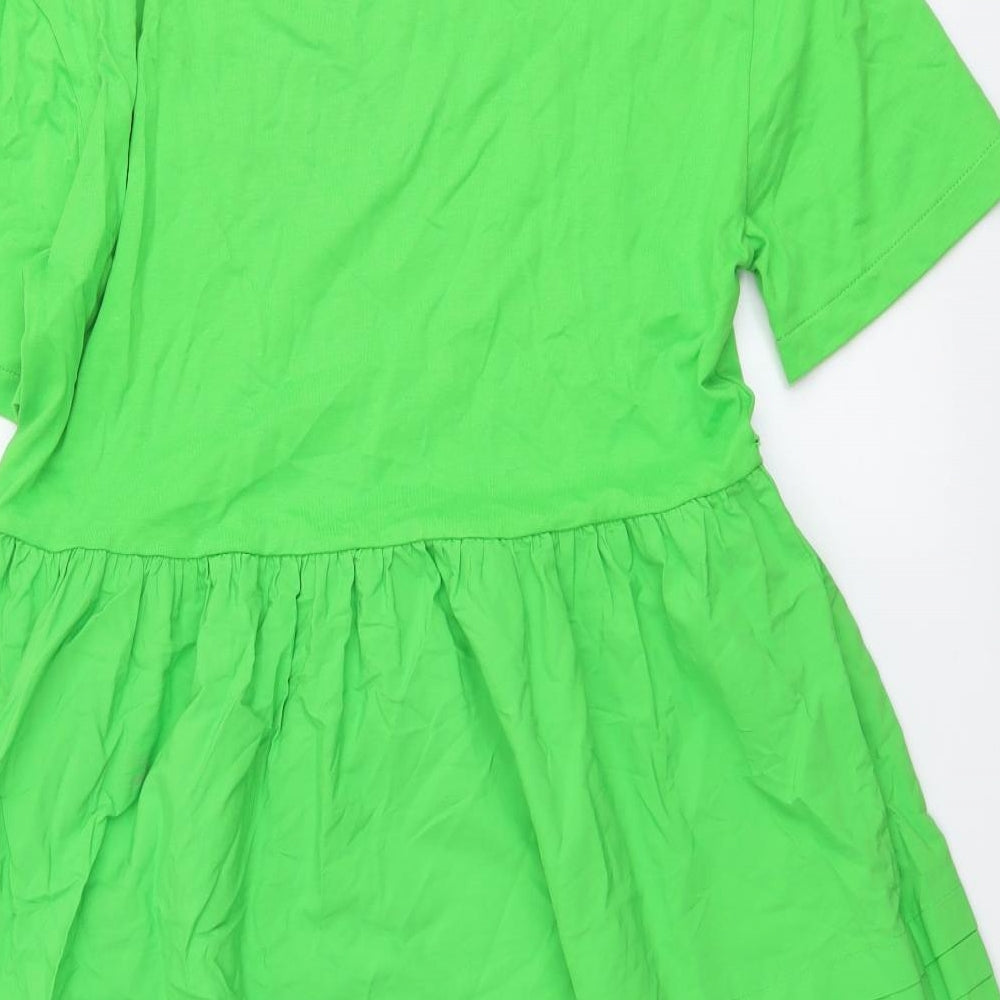 Zara Womens Green Cotton A-Line Size M Round Neck Pullover