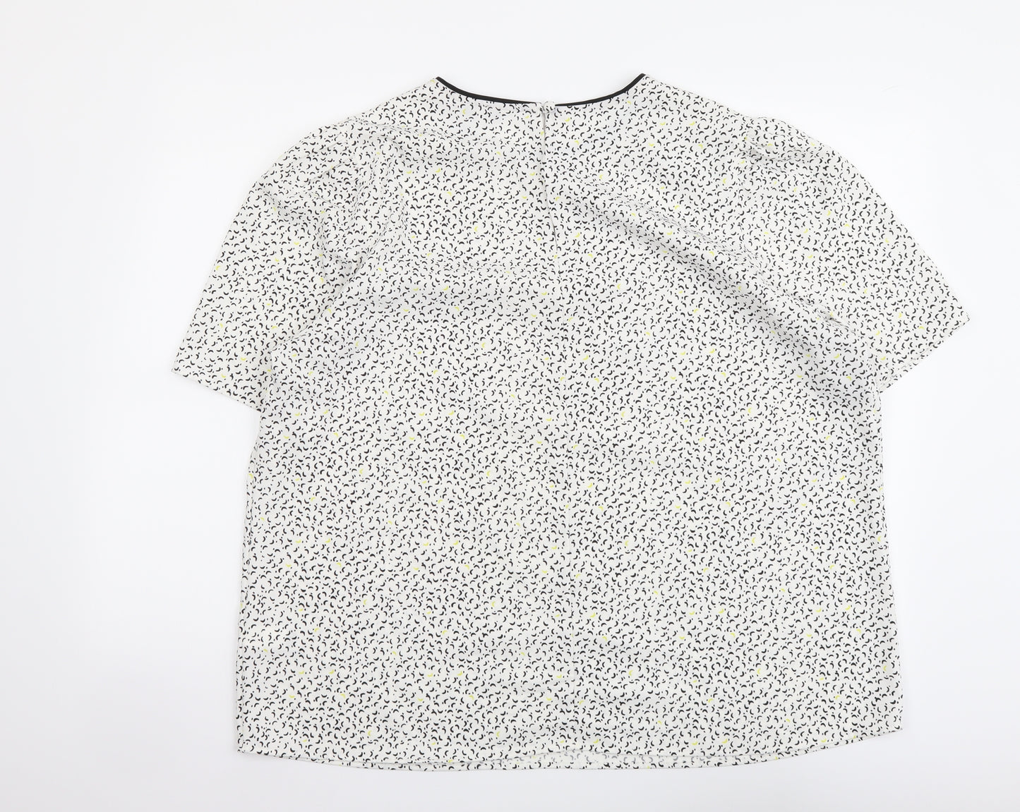 NEXT Womens White Geometric Polyester Basic T-Shirt Size 20 Round Neck