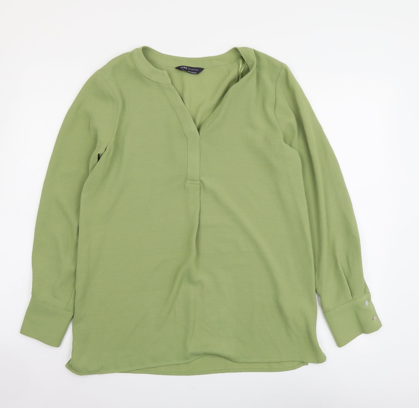 Marks and Spencer Womens Green Polyester Basic Blouse Size 8 V-Neck