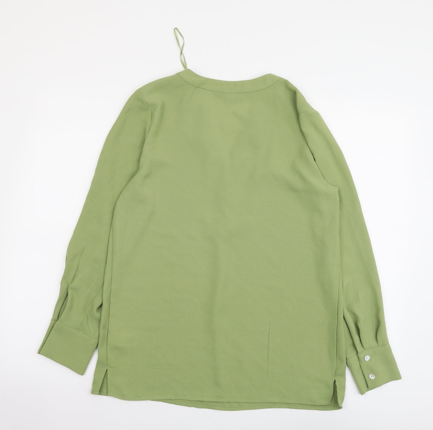 Marks and Spencer Womens Green Polyester Basic Blouse Size 8 V-Neck