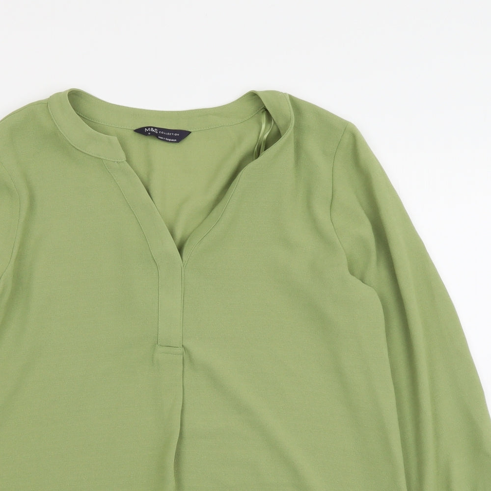 Marks and Spencer Womens Green Polyester Basic Blouse Size 8 V-Neck