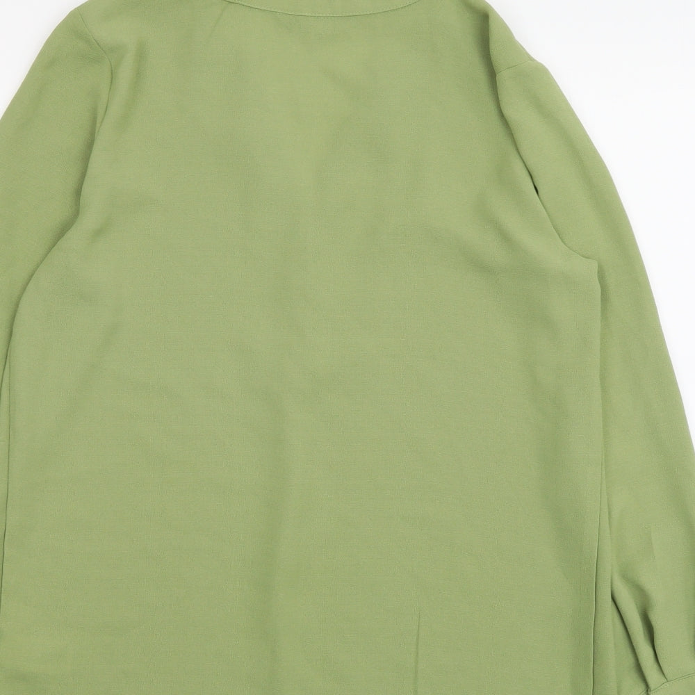 Marks and Spencer Womens Green Polyester Basic Blouse Size 8 V-Neck
