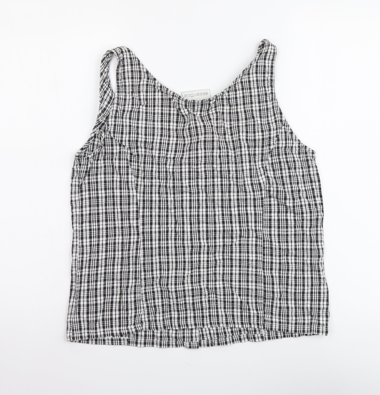 Essentials Womens Grey Plaid Cotton Basic Tank Size 12 Scoop Neck
