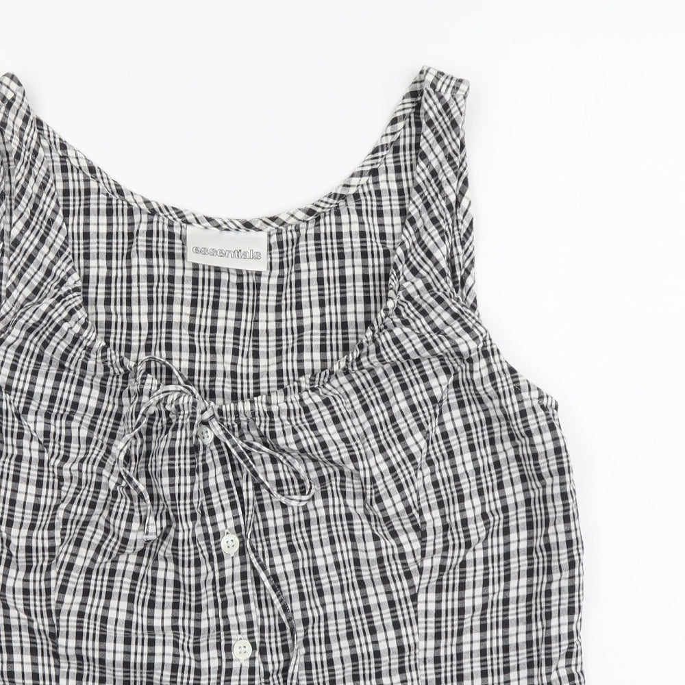 Essentials Womens Grey Plaid Cotton Basic Tank Size 12 Scoop Neck