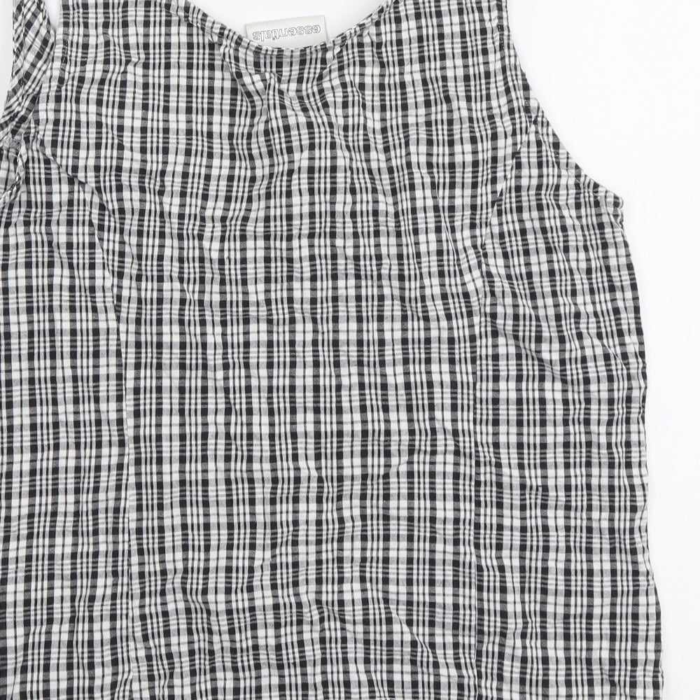 Essentials Womens Grey Plaid Cotton Basic Tank Size 12 Scoop Neck