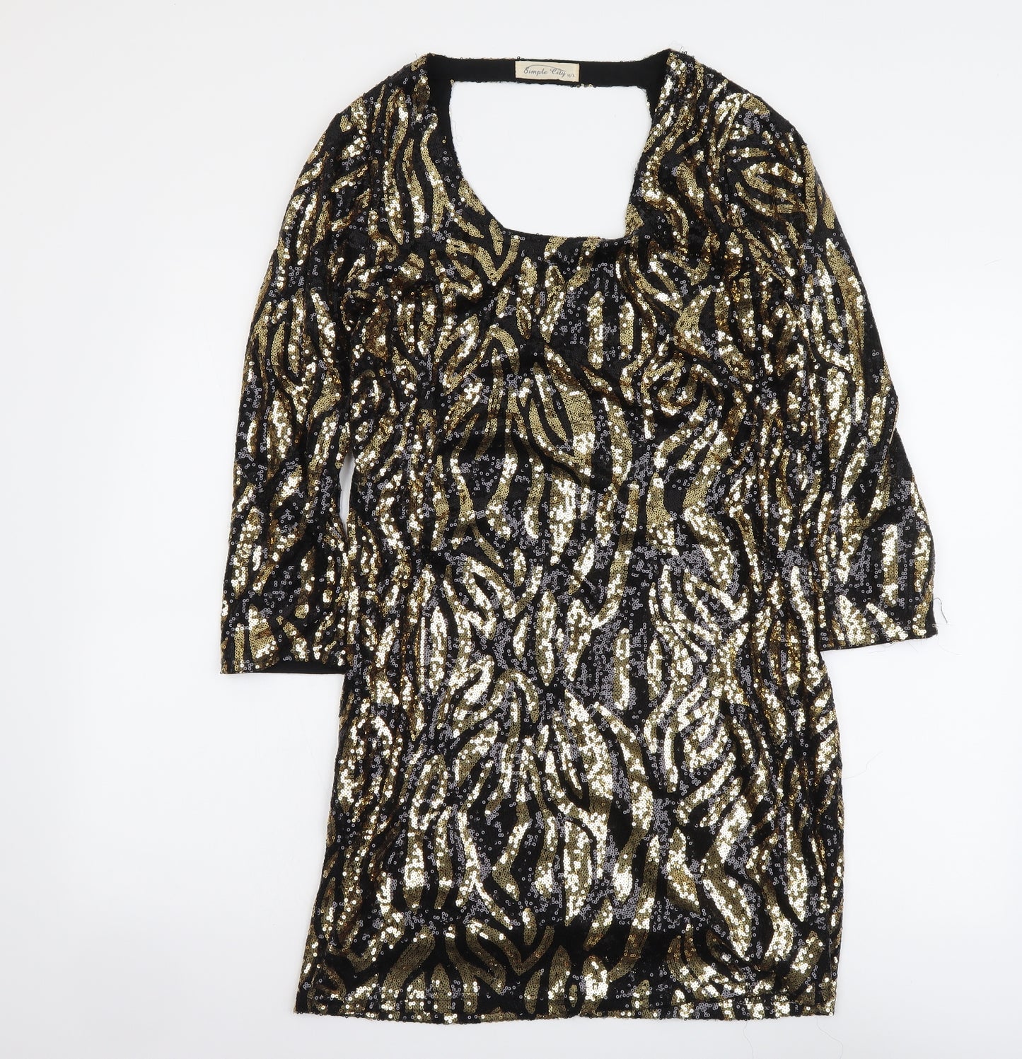 Simple City Womens Gold Geometric Polyester Sheath Size M Scoop Neck Pullover