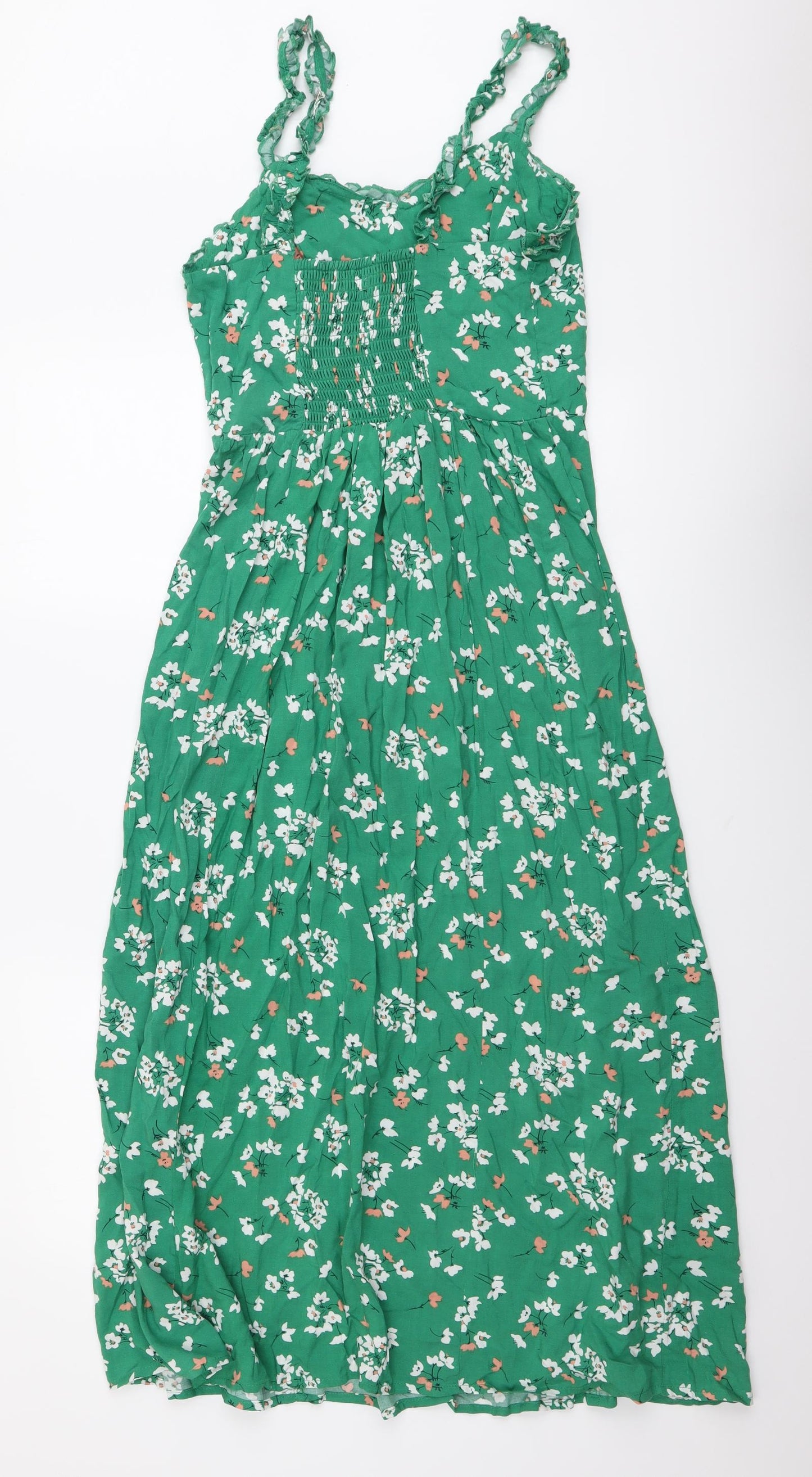 New Look Womens Green Floral Viscose A-Line Size 10 V-Neck Pullover