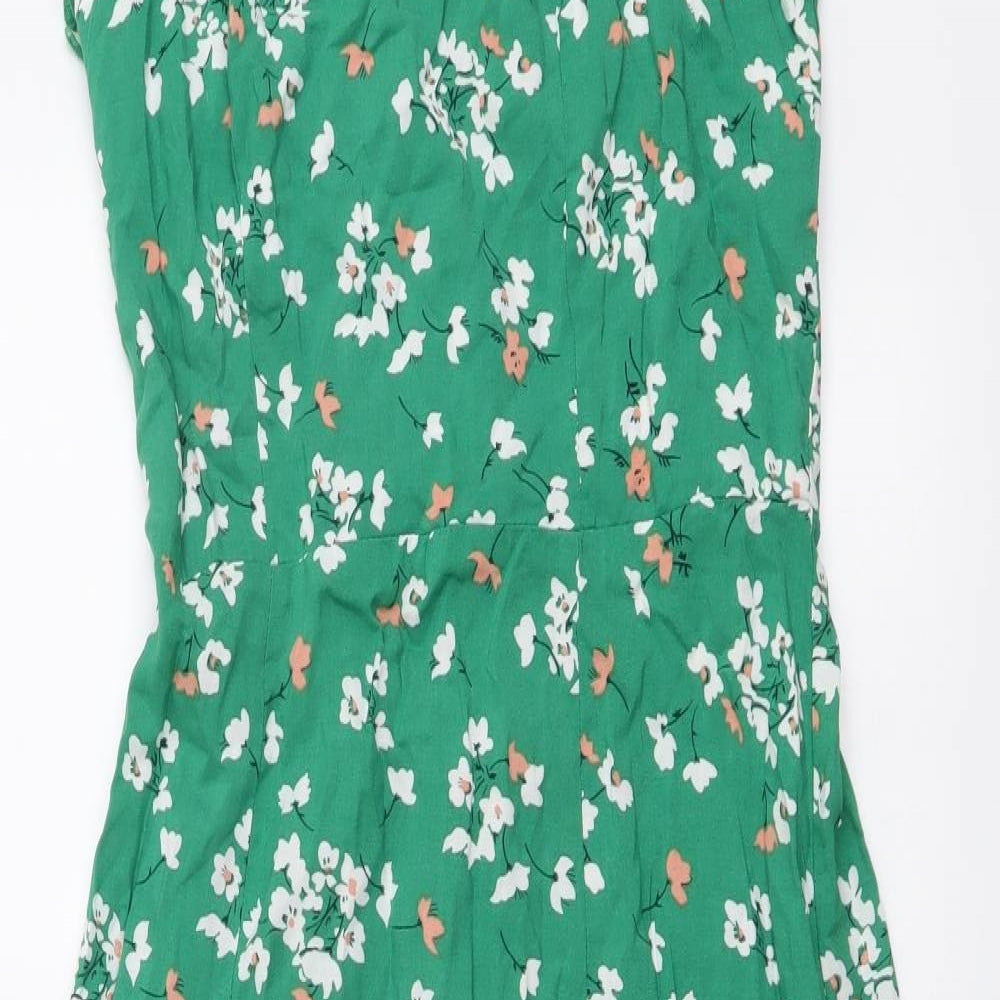 New Look Womens Green Floral Viscose A-Line Size 10 V-Neck Pullover