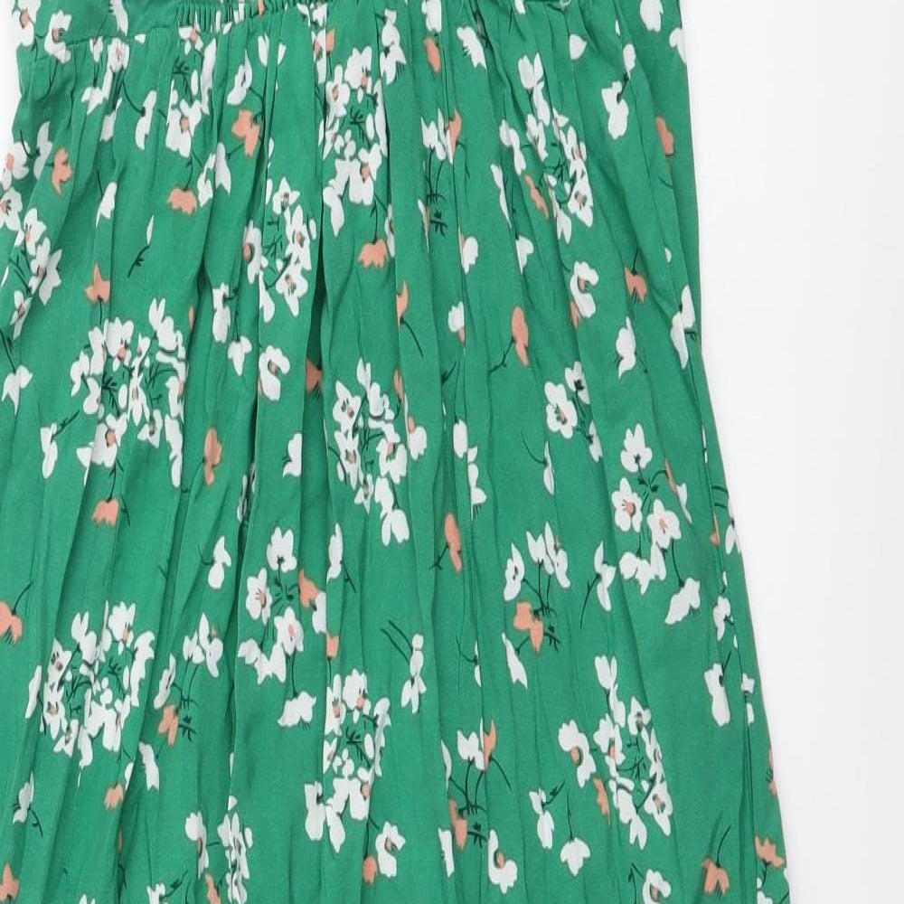 New Look Womens Green Floral Viscose A-Line Size 10 V-Neck Pullover