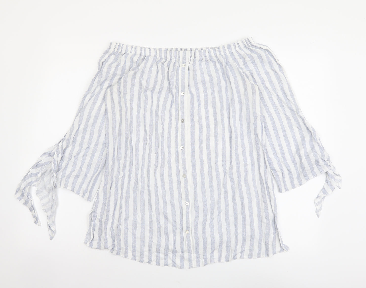 George Womens Blue Striped Viscose Basic Blouse Size 12 Off the Shoulder