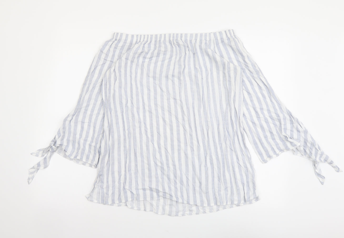 George Womens Blue Striped Viscose Basic Blouse Size 12 Off the Shoulder