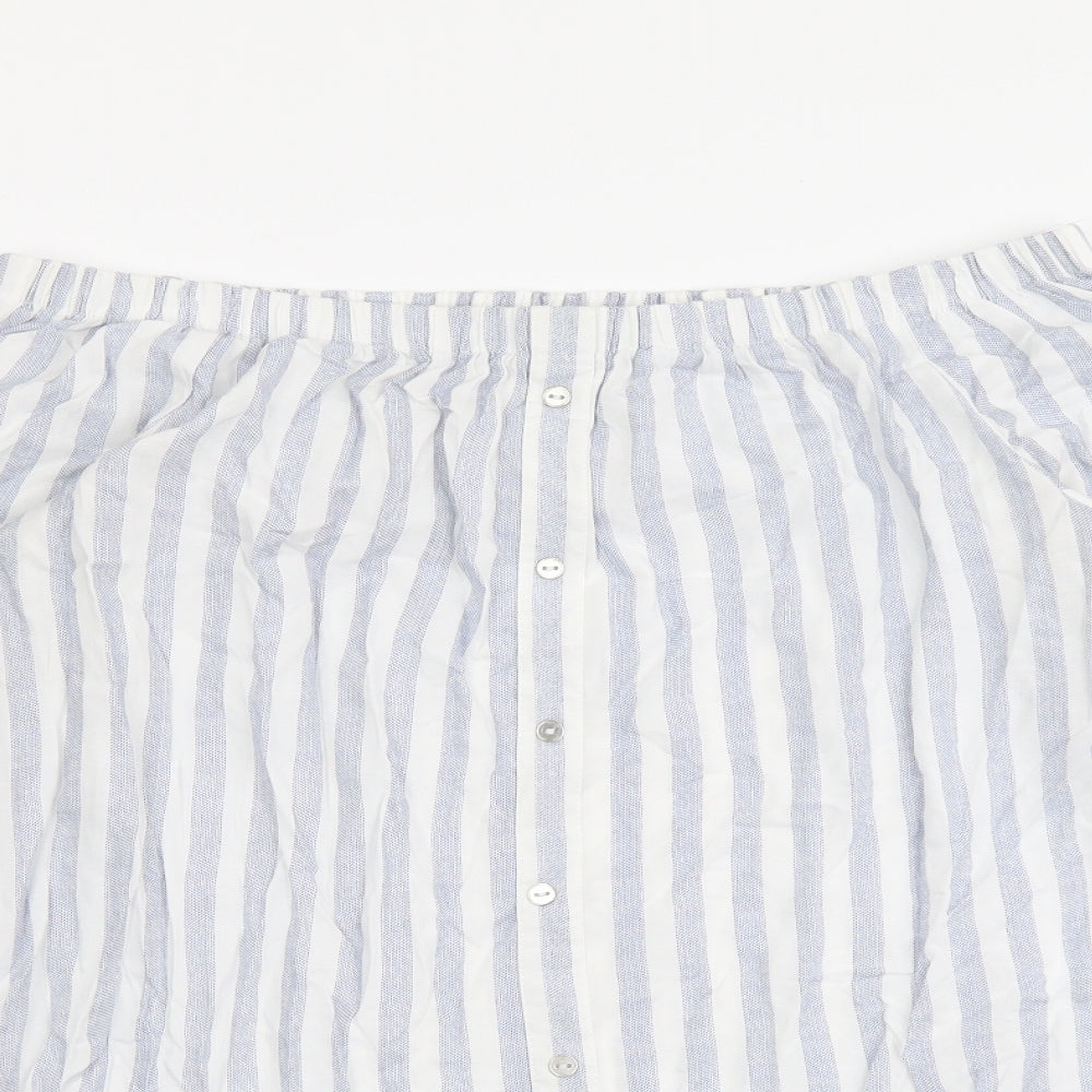 George Womens Blue Striped Viscose Basic Blouse Size 12 Off the Shoulder