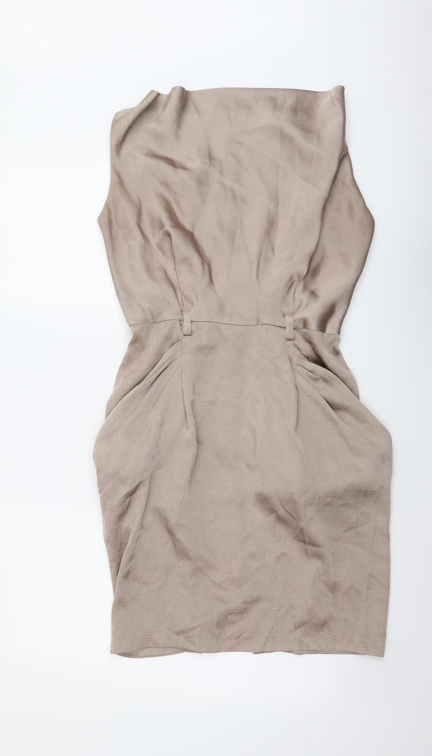 River Island Womens Beige Polyester Mini Size 8 Cowl Neck Zip
