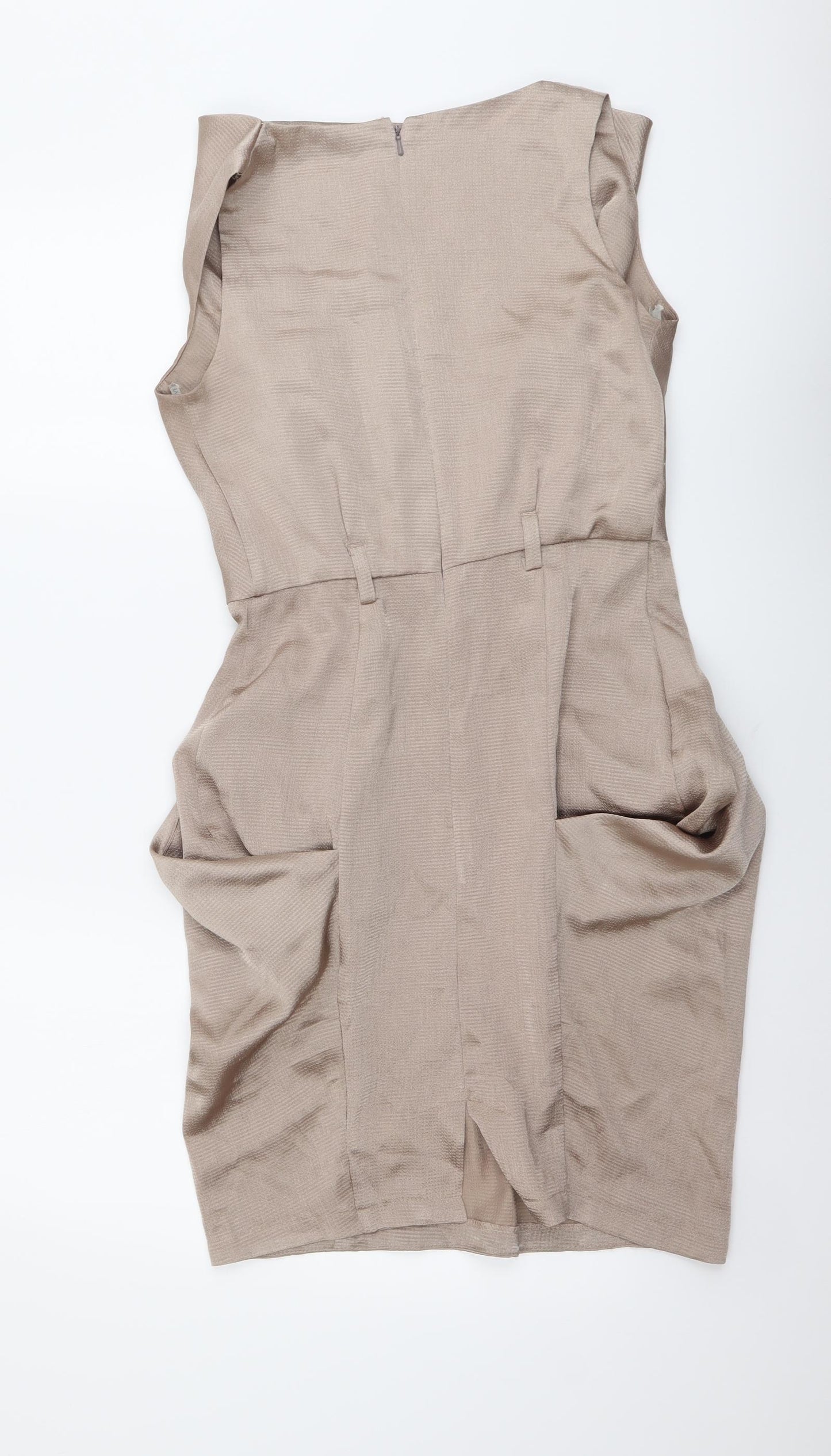 River Island Womens Beige Polyester Mini Size 8 Cowl Neck Zip