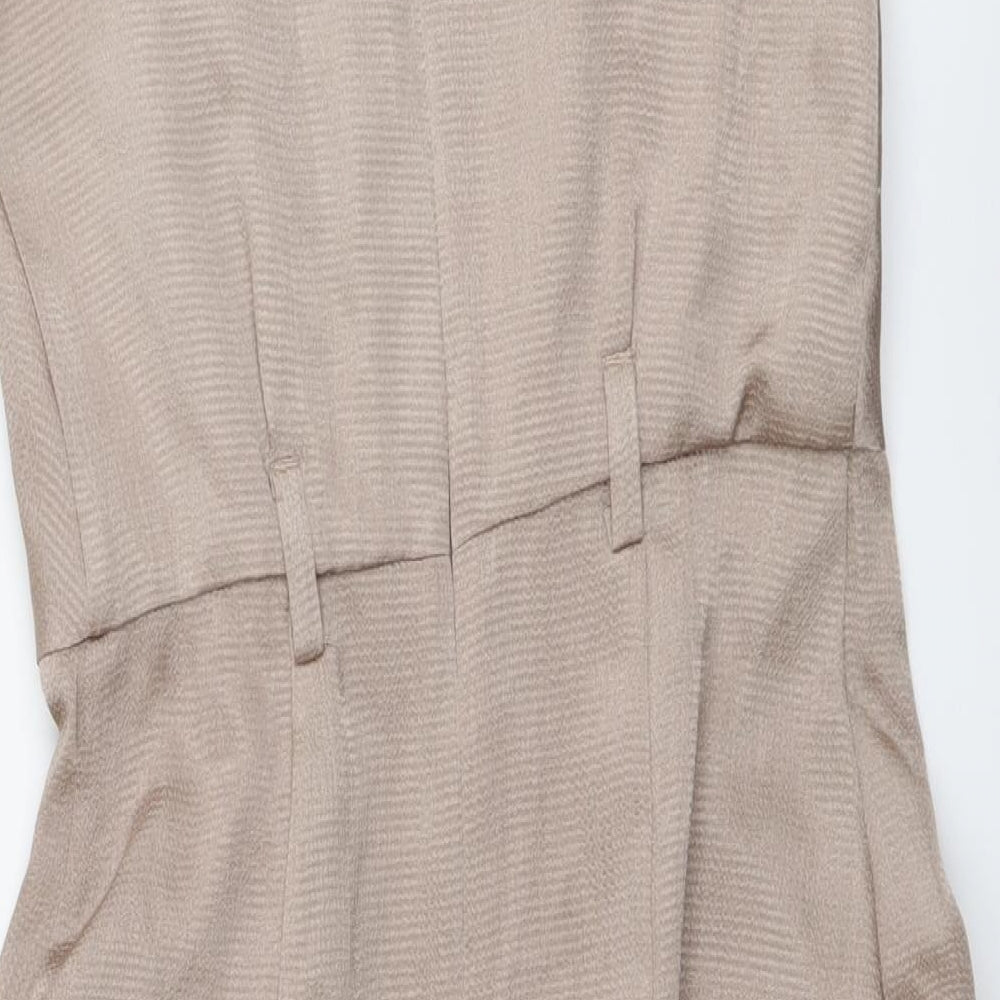 River Island Womens Beige Polyester Mini Size 8 Cowl Neck Zip