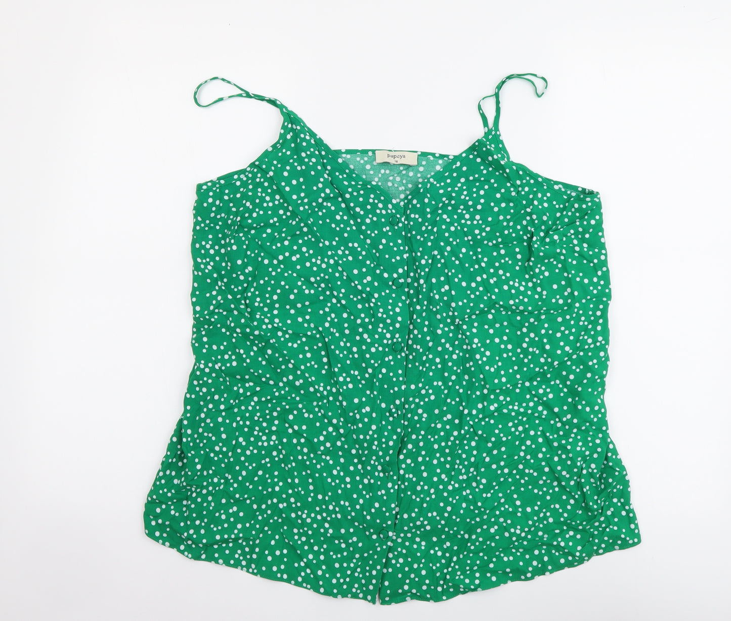 Papaya Womens Green Geometric Viscose Camisole Tank Size 16 V-Neck