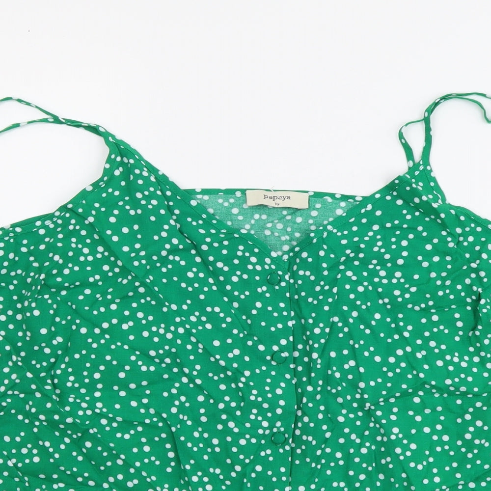 Papaya Womens Green Geometric Viscose Camisole Tank Size 16 V-Neck