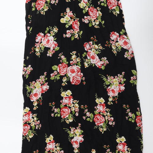 FOREVER 21 Womens Black Floral Viscose Maxi Size L V-Neck Zip