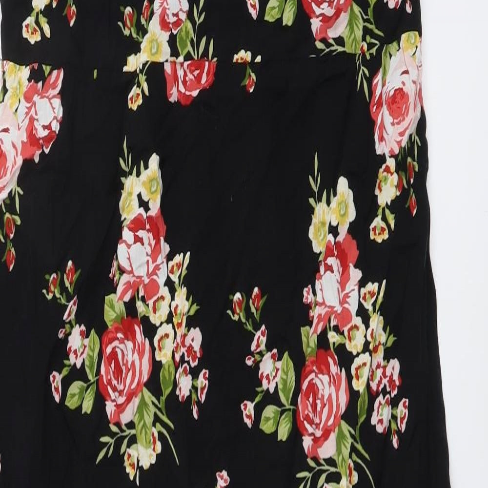 FOREVER 21 Womens Black Floral Viscose Maxi Size L V-Neck Zip