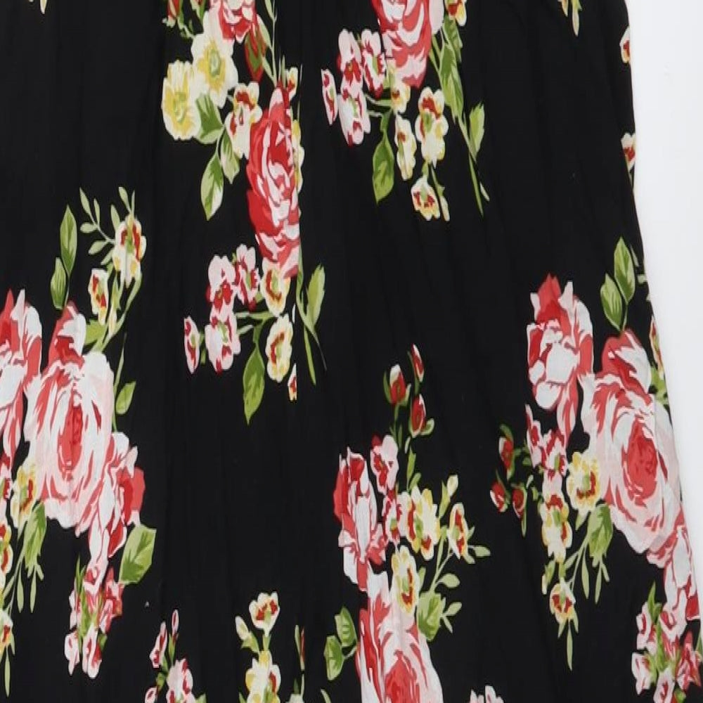 FOREVER 21 Womens Black Floral Viscose Maxi Size L V-Neck Zip