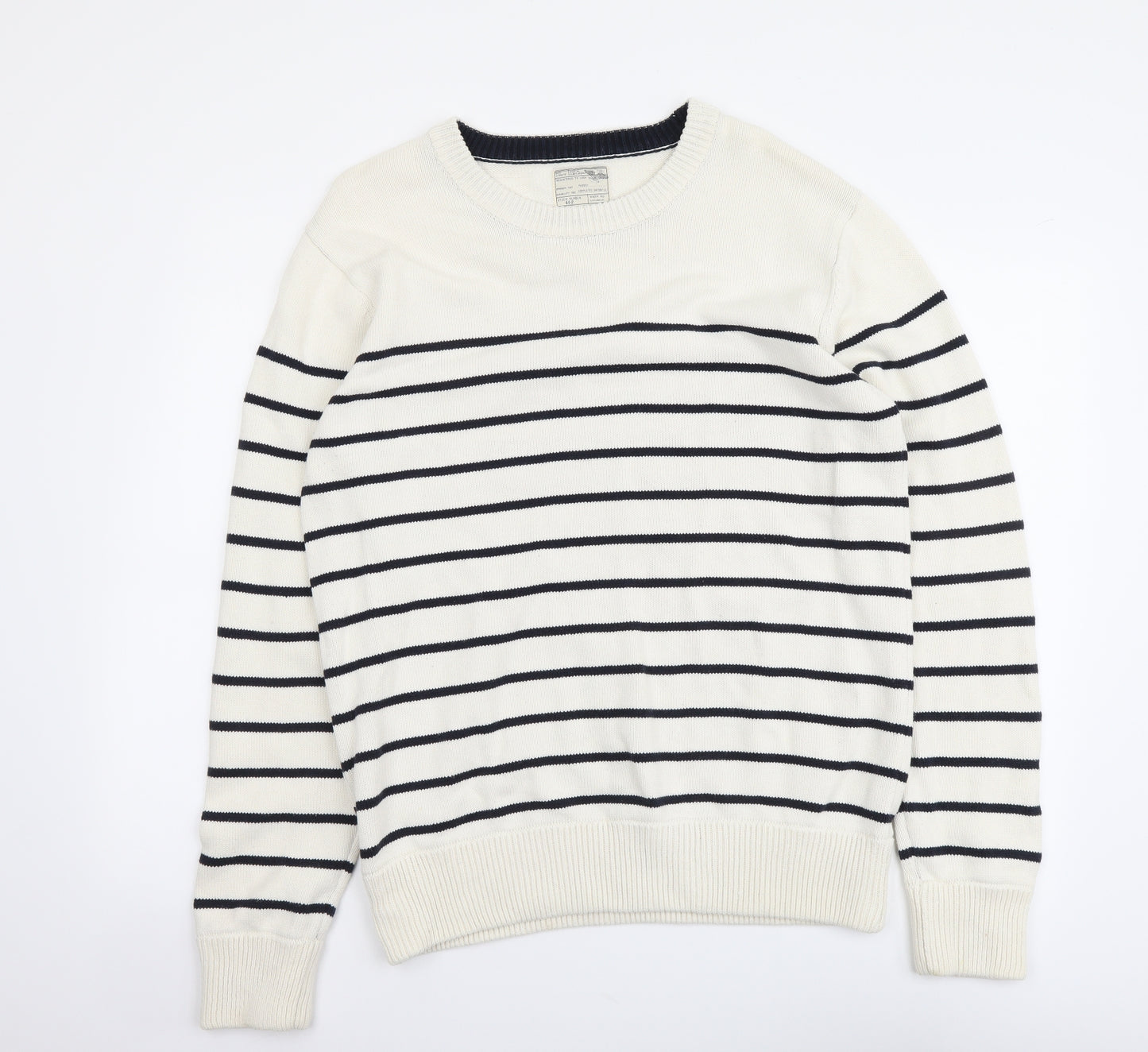 Burton Mens Ivory Round Neck Striped Cotton Pullover Jumper Size L