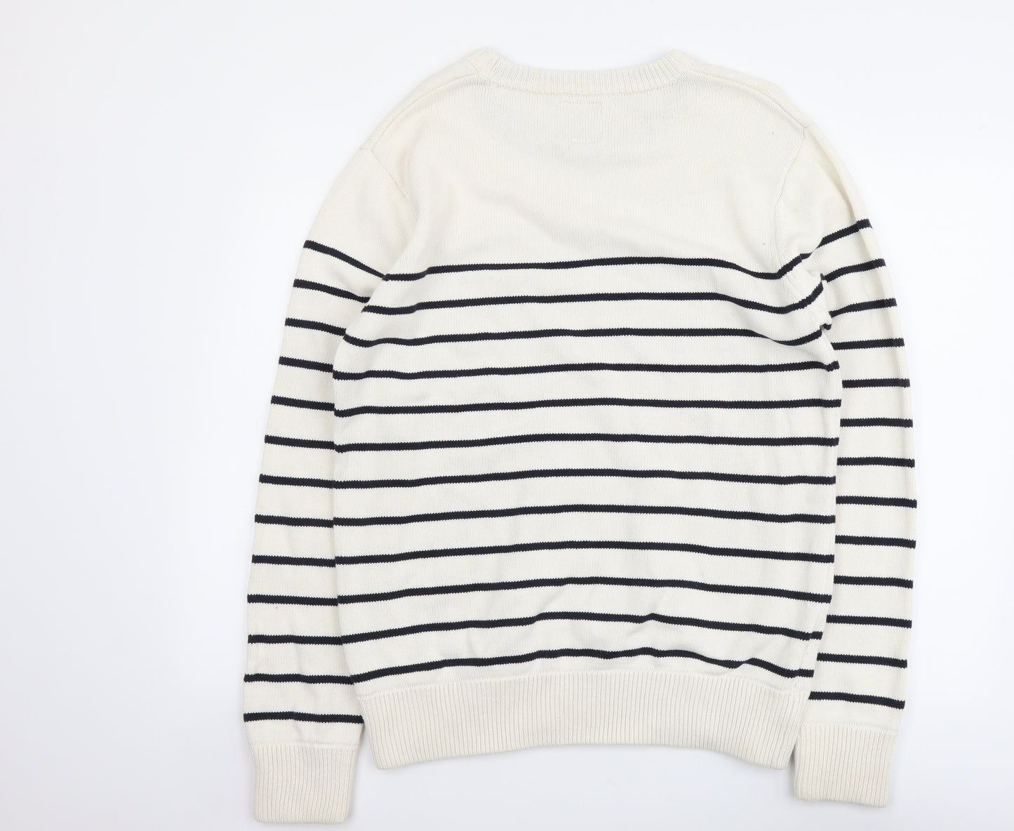 Burton Mens Ivory Round Neck Striped Cotton Pullover Jumper Size L