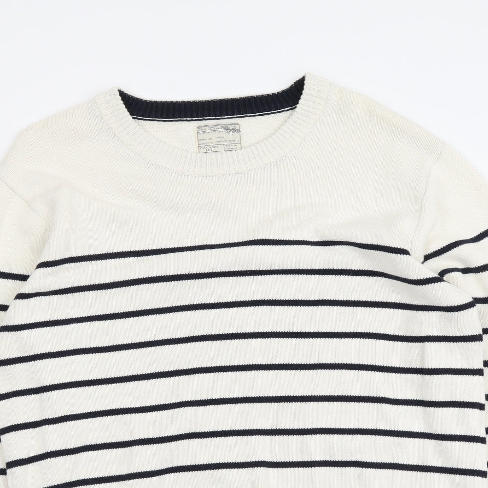 Burton Mens Ivory Round Neck Striped Cotton Pullover Jumper Size L