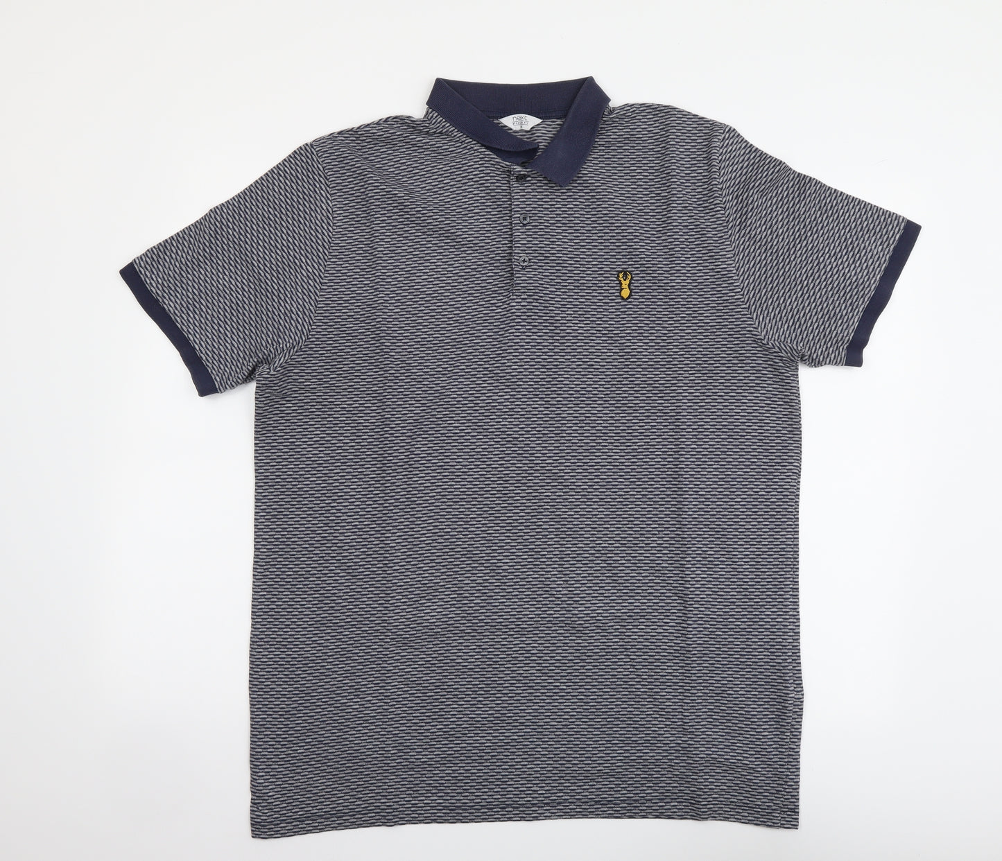 NEXT Mens Blue Geometric Cotton Polo Size XL Collared Pullover