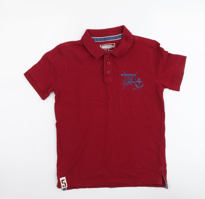 Marks and Spencer Boys Red Cotton Basic Polo Size 9-10 Years Collared Pullover