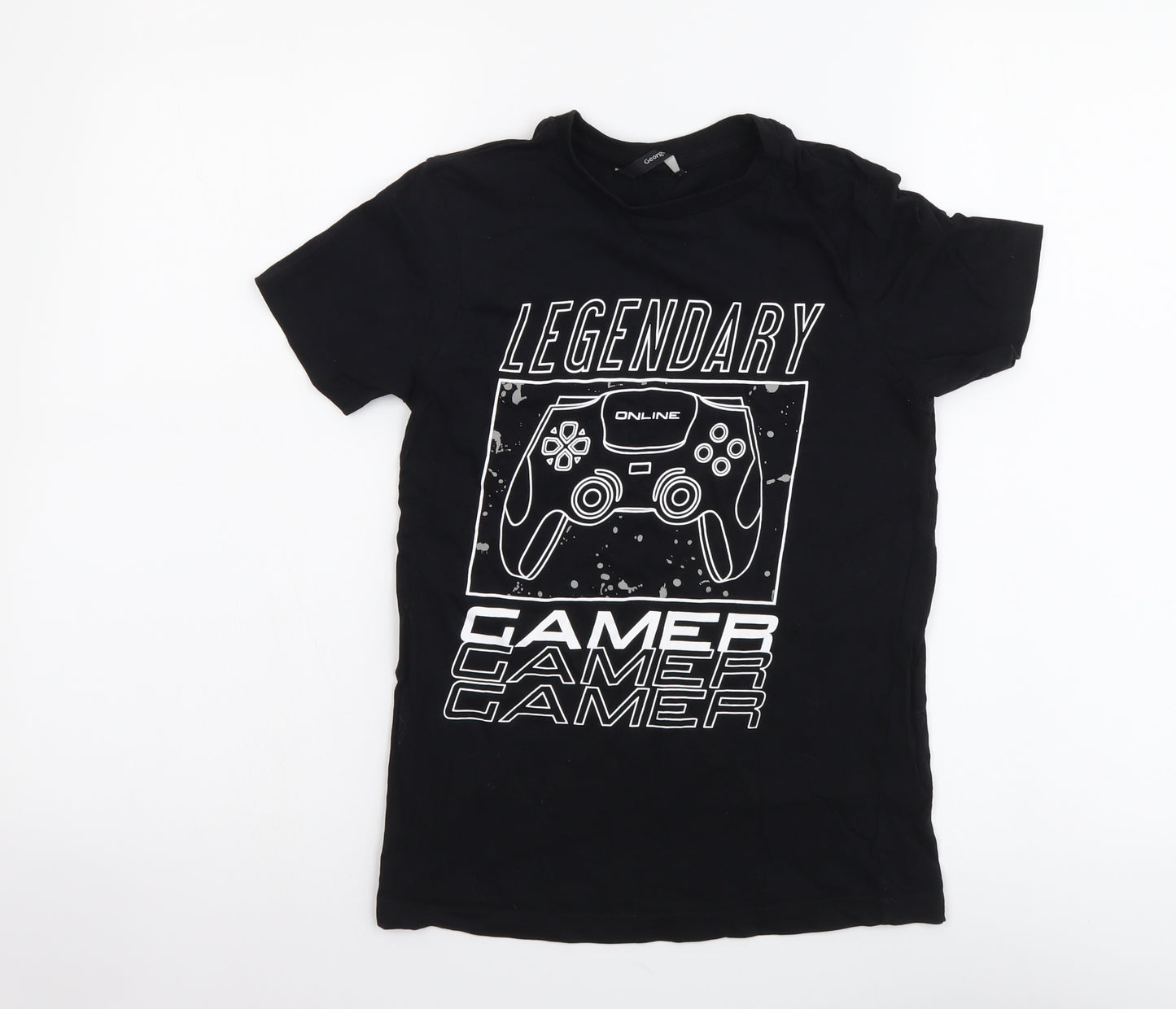 George Boys Black Cotton Basic T-Shirt Size 9-10 Years Round Neck Pullover - Legendary Gamer