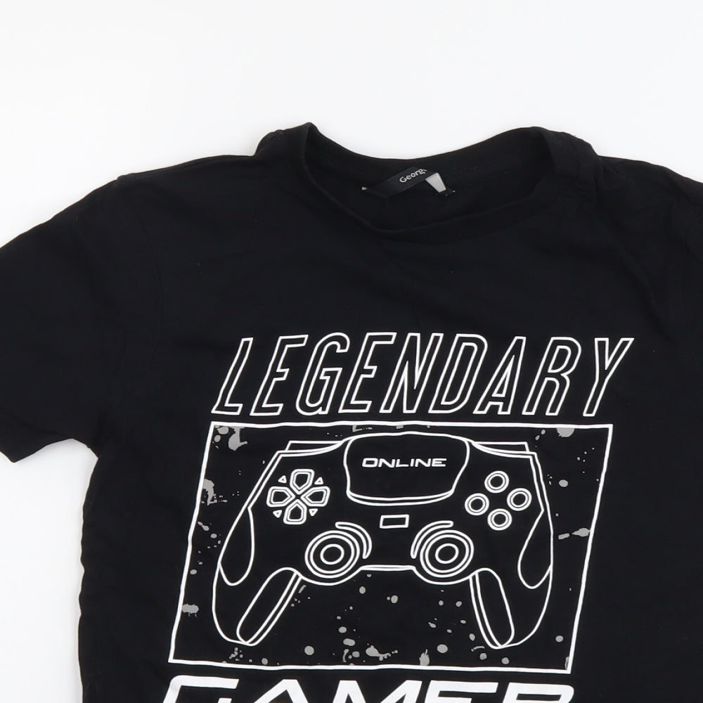 George Boys Black Cotton Basic T-Shirt Size 9-10 Years Round Neck Pullover - Legendary Gamer