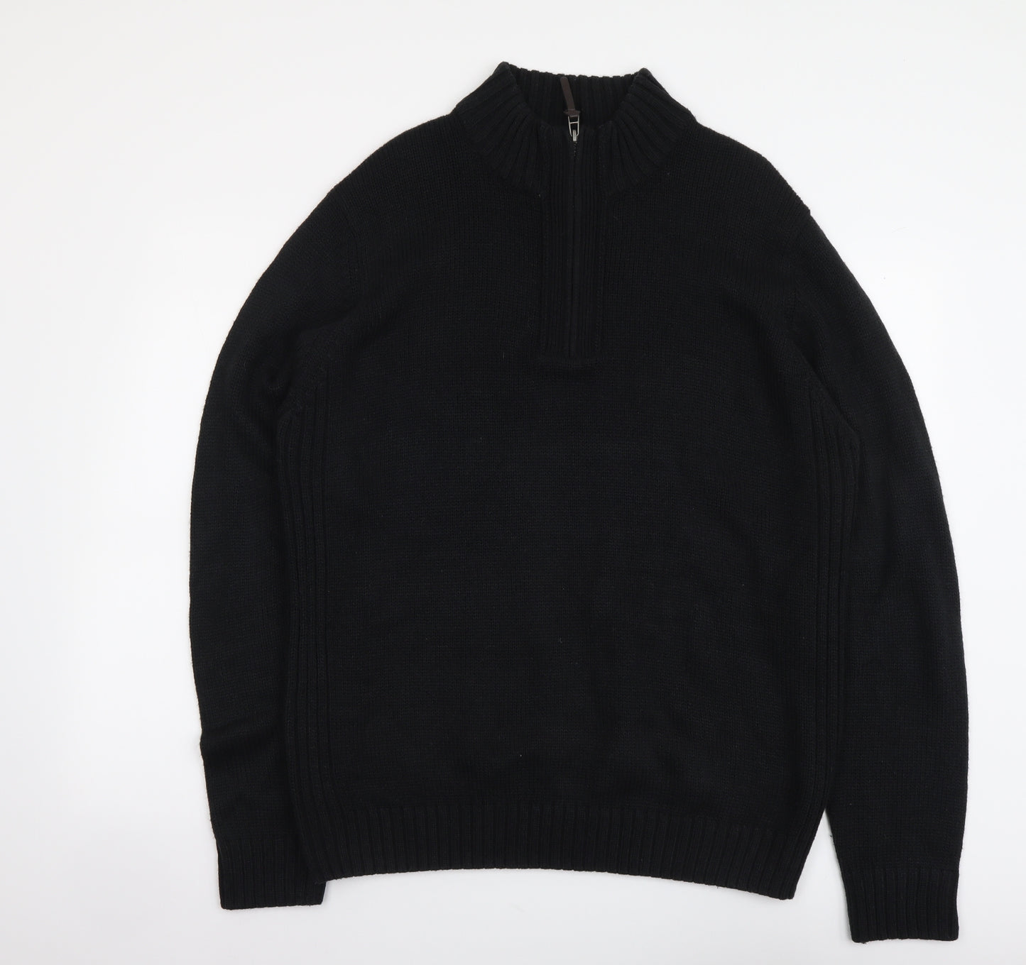 Atlantic Bay Mens Black Mock Neck Acrylic Pullover Jumper Size XL