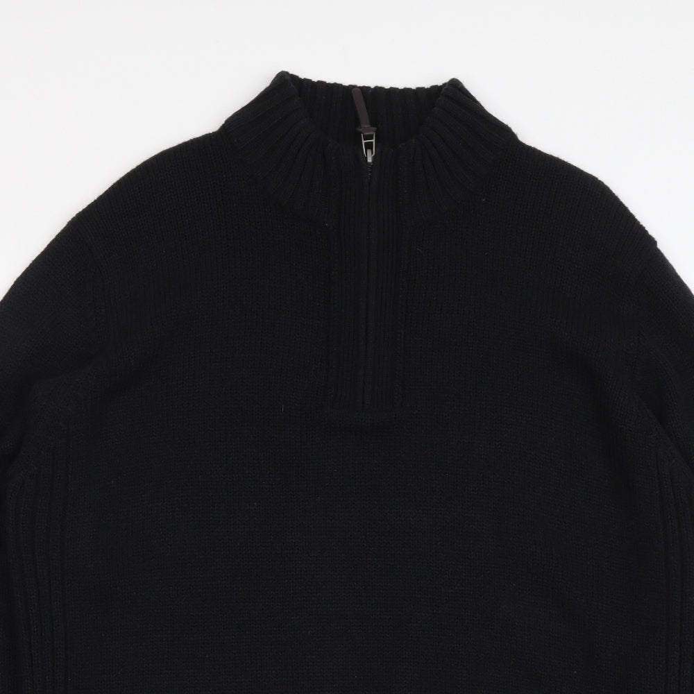 Atlantic Bay Mens Black Mock Neck Acrylic Pullover Jumper Size XL