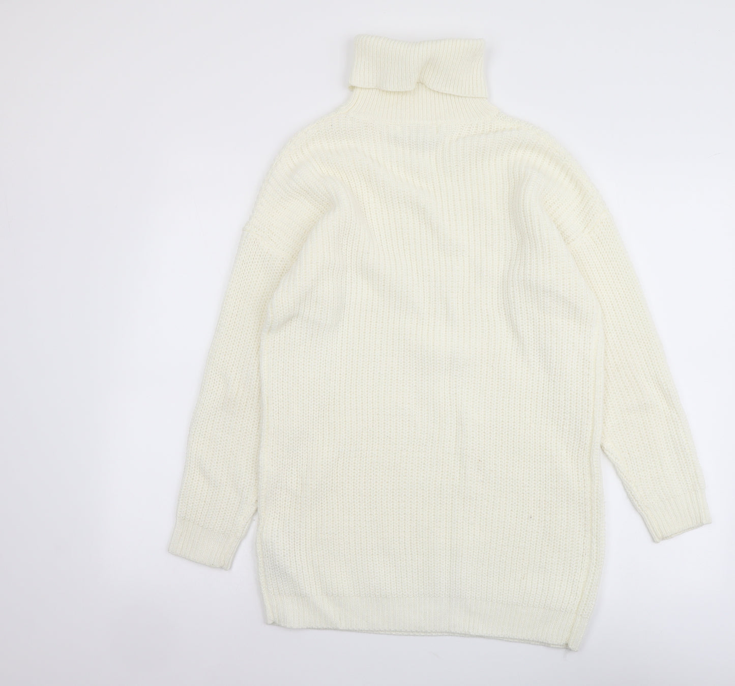 Missguided Womens Ivory Roll Neck Acrylic Tunic Jumper Size 6