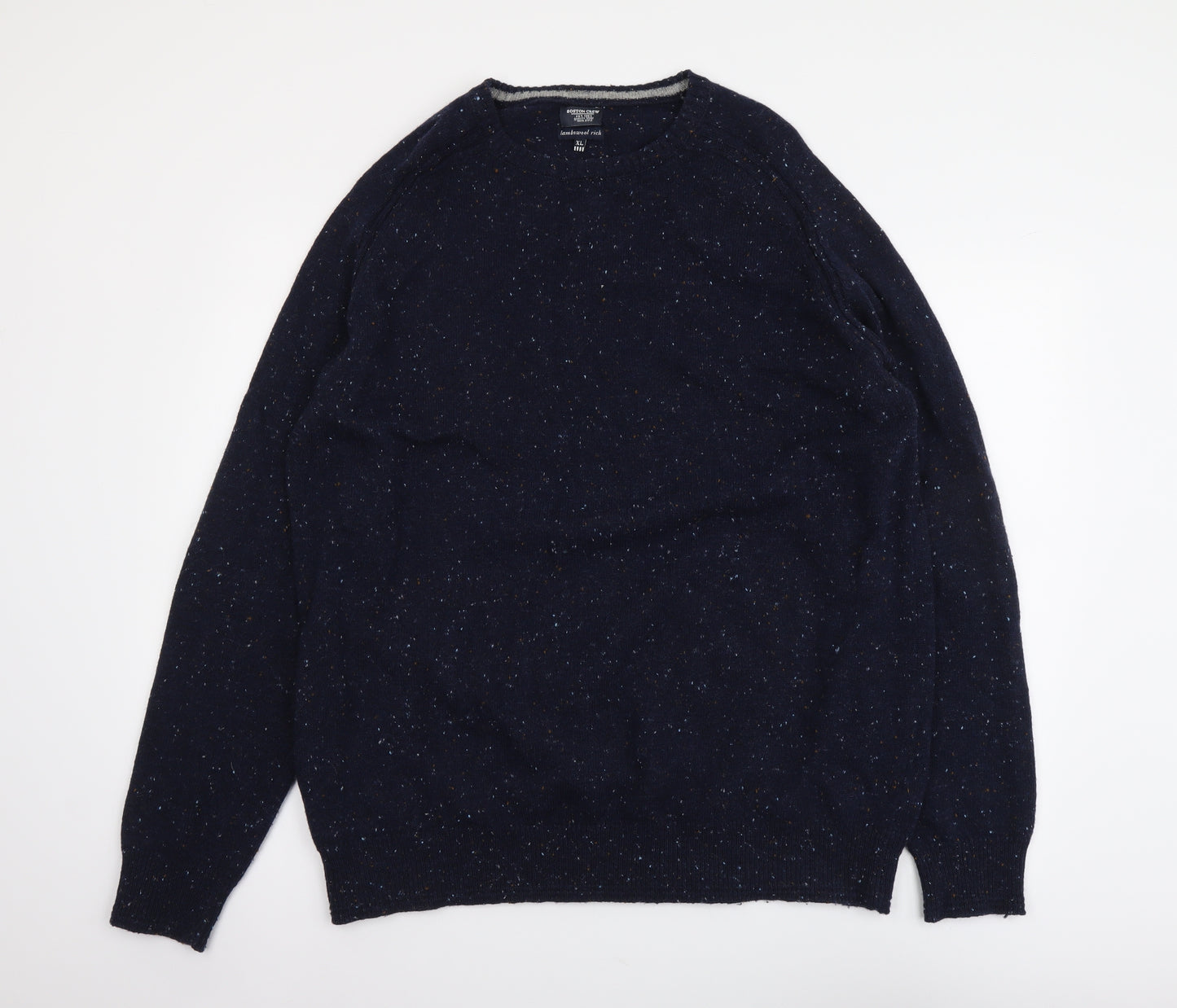 Boston Crew Mens Blue Round Neck Wool Pullover Jumper Size XL