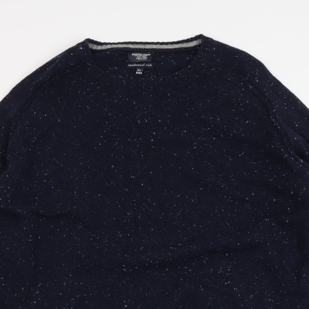 Boston Crew Mens Blue Round Neck Wool Pullover Jumper Size XL