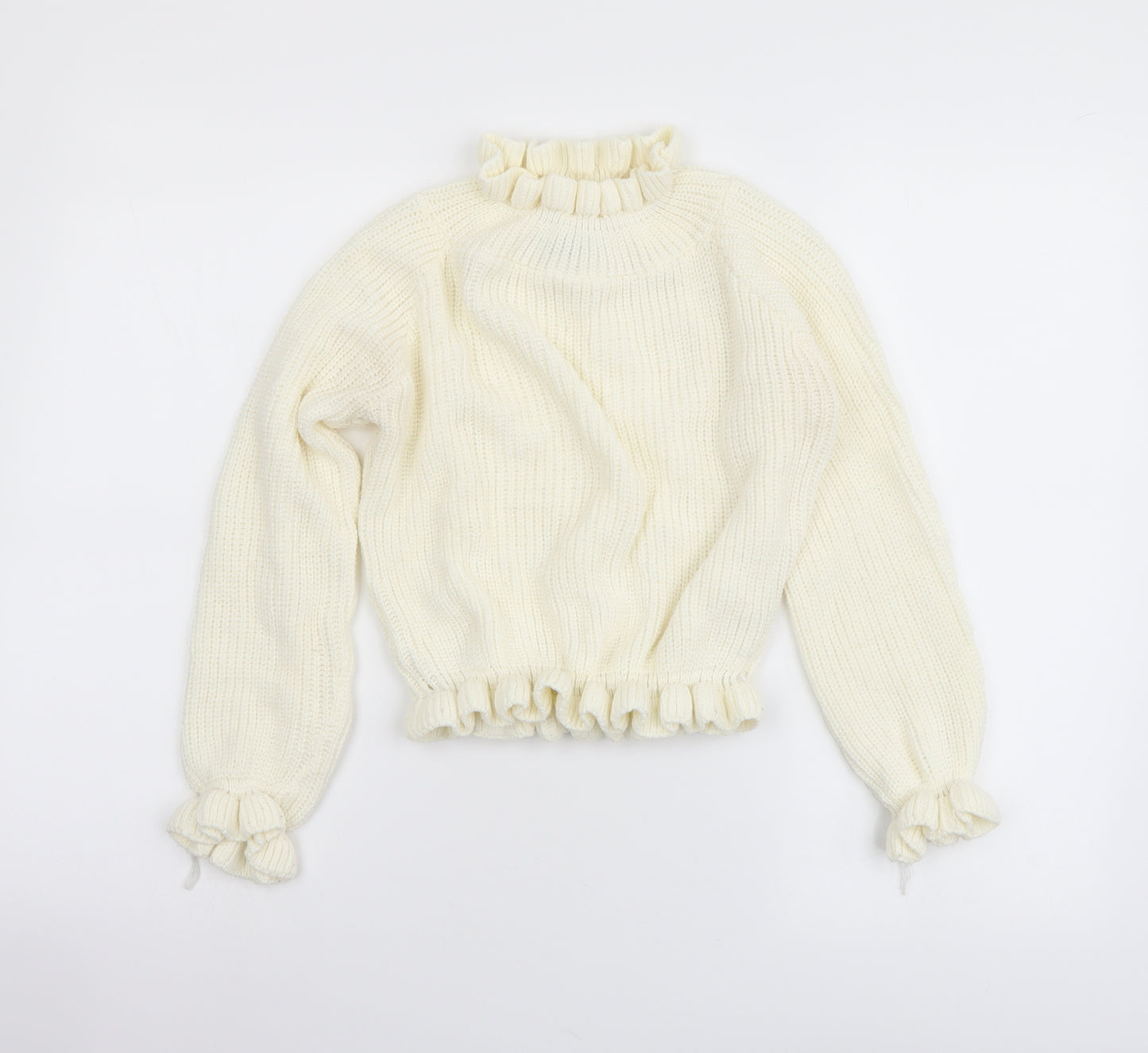 Cameo Rose Womens Ivory Mock Neck Acrylic Pullover Jumper Size S - Cropped