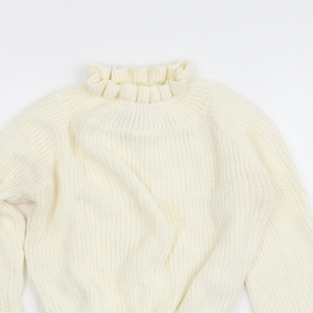 Cameo Rose Womens Ivory Mock Neck Acrylic Pullover Jumper Size S - Cropped