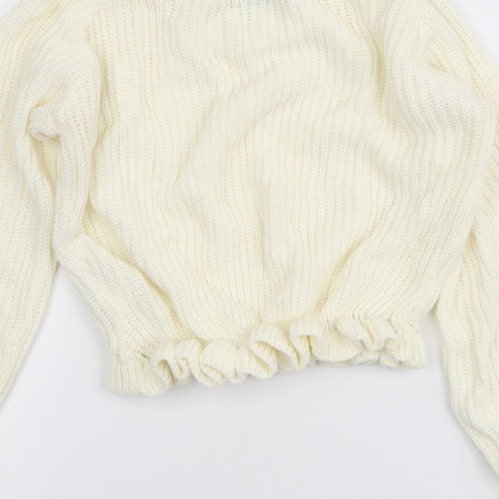 Cameo Rose Womens Ivory Mock Neck Acrylic Pullover Jumper Size S - Cropped